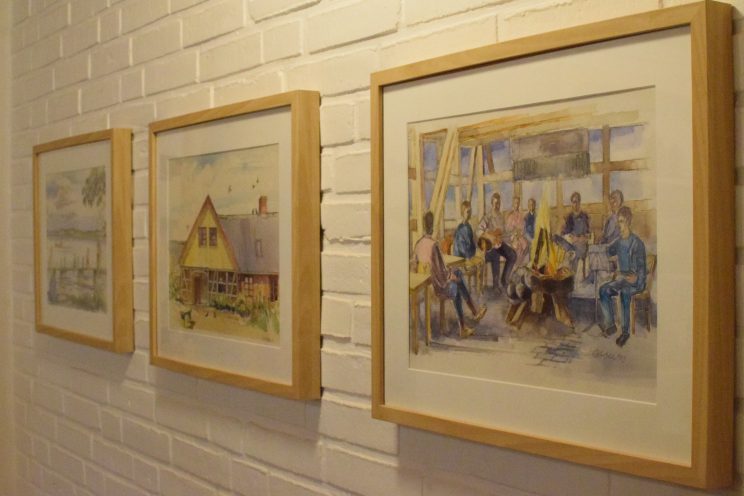 Beautiful water color paintings in the kiosk